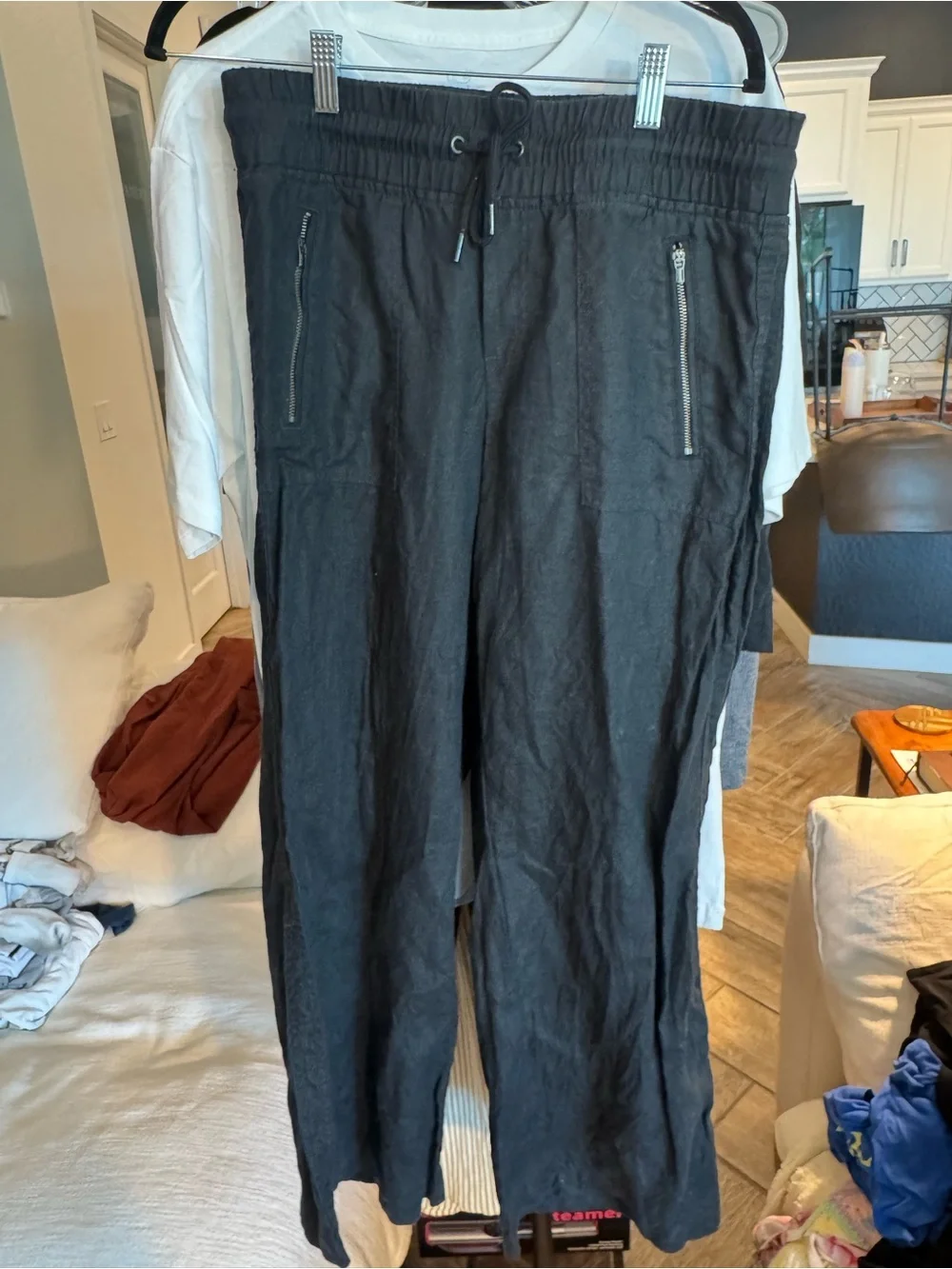 Athleta Cabo Linen Wide Leg Pants Black Women’s Size 6